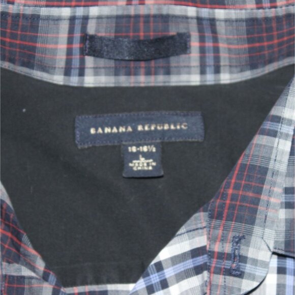 Banana Republic Mens Button Front Plaid Shirt-Blue/Black-Size Large-16-16.5 - Picture 4 of 9